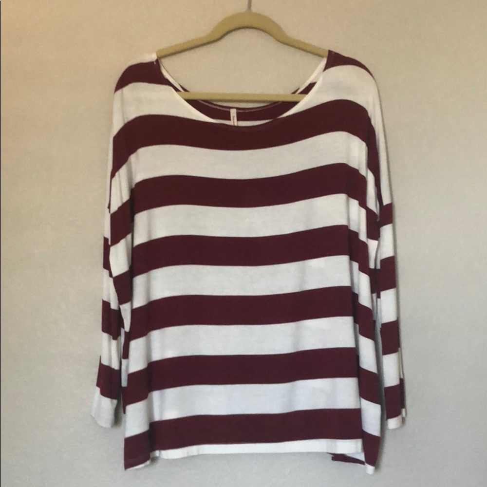 Long Sleeve Burgundy Striped Piko Tee